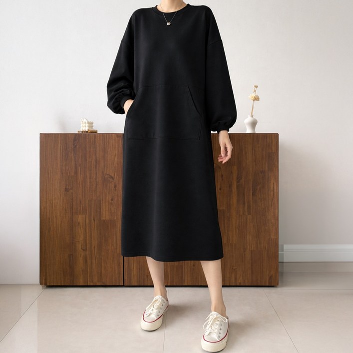 다미타니 국내제작 루즈핏 맨투맨 포켓 원피스 OCZ0927