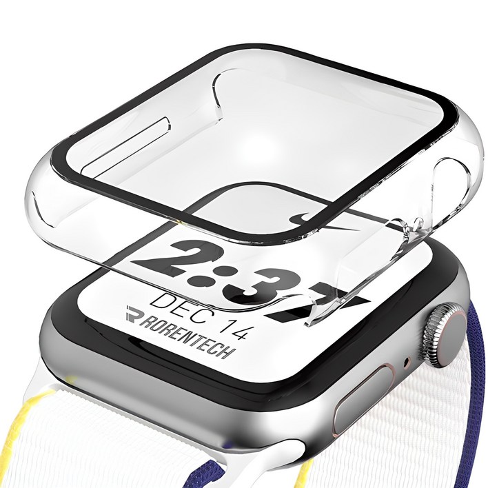 로랜텍 애플워치 호환 풀커버 강화유리 액정보호 케이스, 투명, 1개