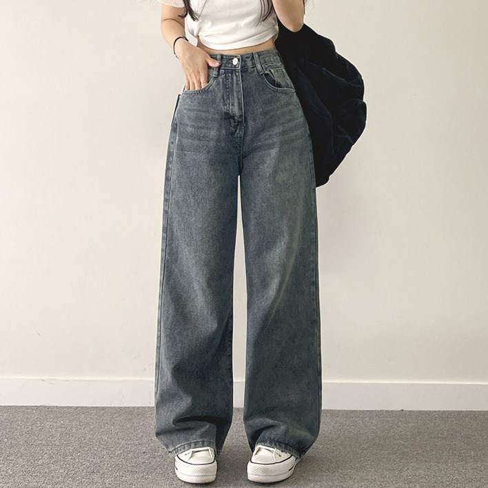 위드후이린 여성용 숏/기본/롱 3단기장 컴포터블 일자 와이드 데님 팬츠