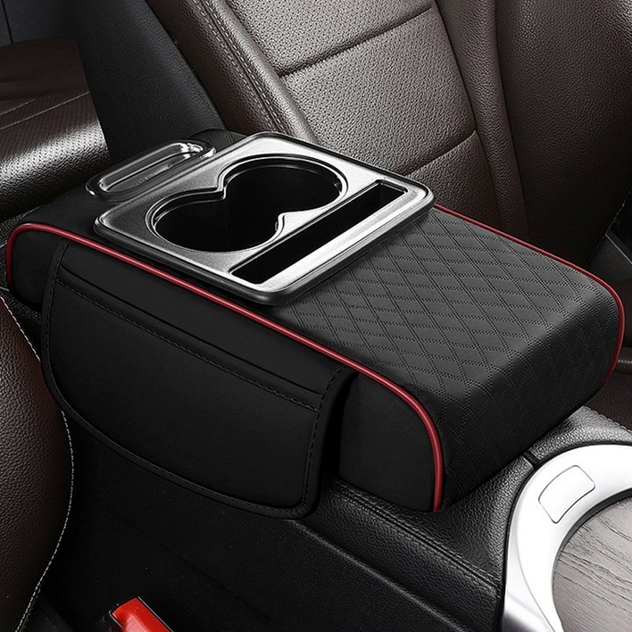 코히모 차량용 콘솔 팔걸이 쿠션 5W0066, 블랙  레드, 1개