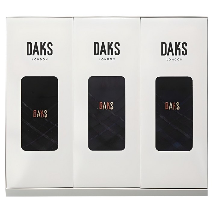 닥스 남성용 신사 중목 체크 3족 양말 선물세트  쇼핑백