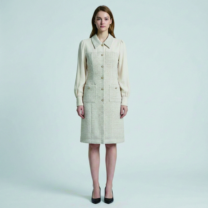 올리브데올리브 여성용 소매배색트위드 원피스