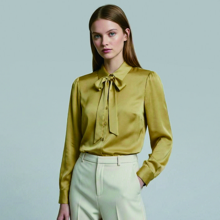 올리브데올리브 여성용 실키 카라 리본 블라우스