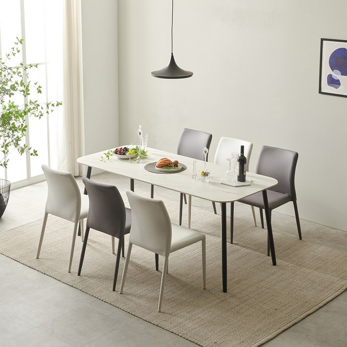 보니애가구 베로나 1800 세라믹 6인 식탁 테이블 + 의자 6p 방문설치 미라지식탁