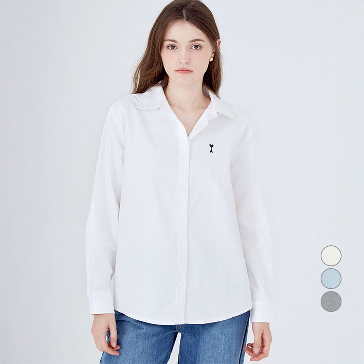 ELLE PARIS 여성용 로고 자수 레귤러핏 옥스포드 셔츠