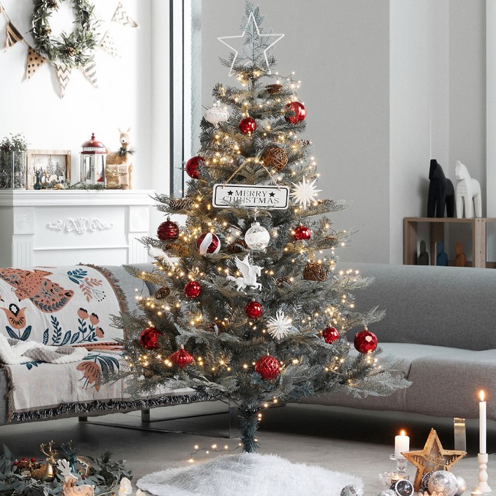 크리스마스트리 전구 장식 풀세트, 쉐비편백  레드치프, 1.6m