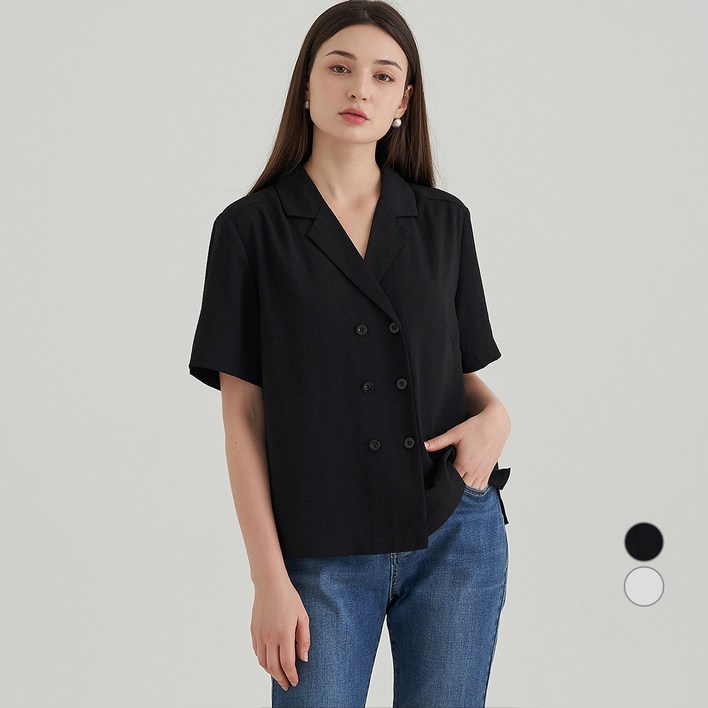 ELLE PARIS 여성용 브이넥 찰랑 반팔 셔츠 블라우스 블라우스/셔츠