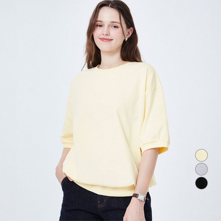 ELLE PARIS 라운드넥 반소매 맨투맨 스웻셔츠