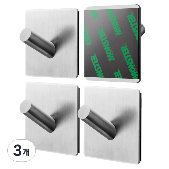 몬스터겔 고급형 무타공 후크 4p, 스테인리스, 3개