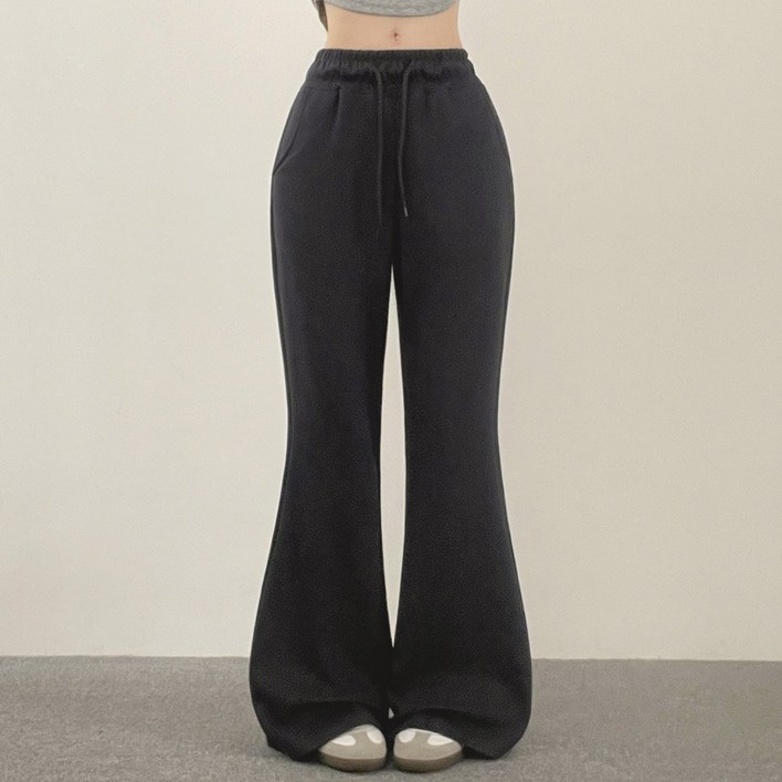 위드후이린 여성용 롱숏 기장 클래식 세미 와이드 부츠컷 트레이닝 밴딩 팬츠