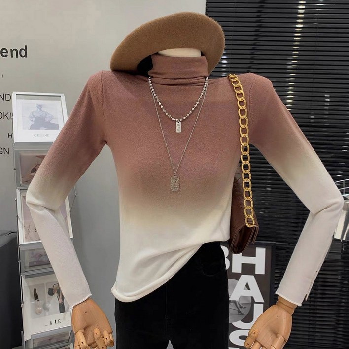 시크힐즈 여성용 그라데이션 배색 터틀넥 스웨터 01032 T