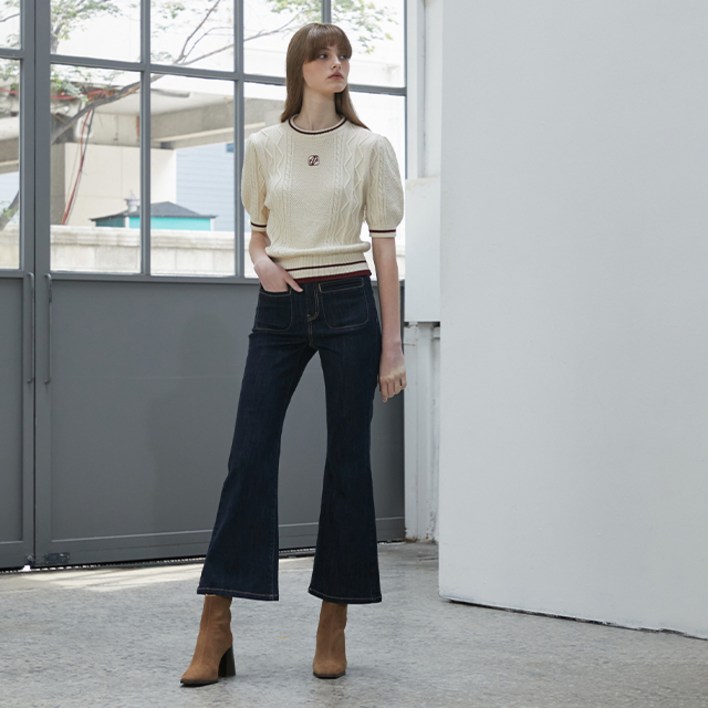 에고이스트 여성용 프런트 포켓 데일리 부츠컷 데님 팬츠 EQ3BO802