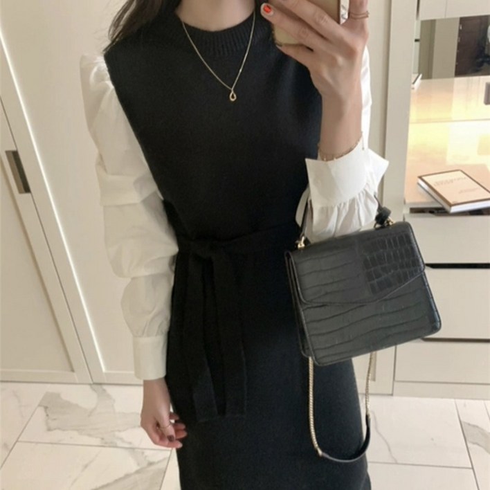 구디프 여성용 셔츠긴팔 니트 원피스