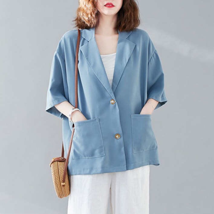 퀸앤조이 여성용 미녀77 루즈핏 드레이프 쉬폰 자켓