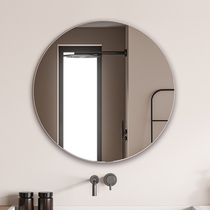 온미러 노프레임 붙이는 거울 벽 부착형 원형 800mm(지름) 물결거울