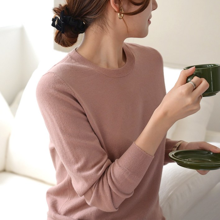 데일리앤 로도스 7컬러 기본 라운드넥 베이직 니트 티셔츠 부드러운 가을 무지 니트티