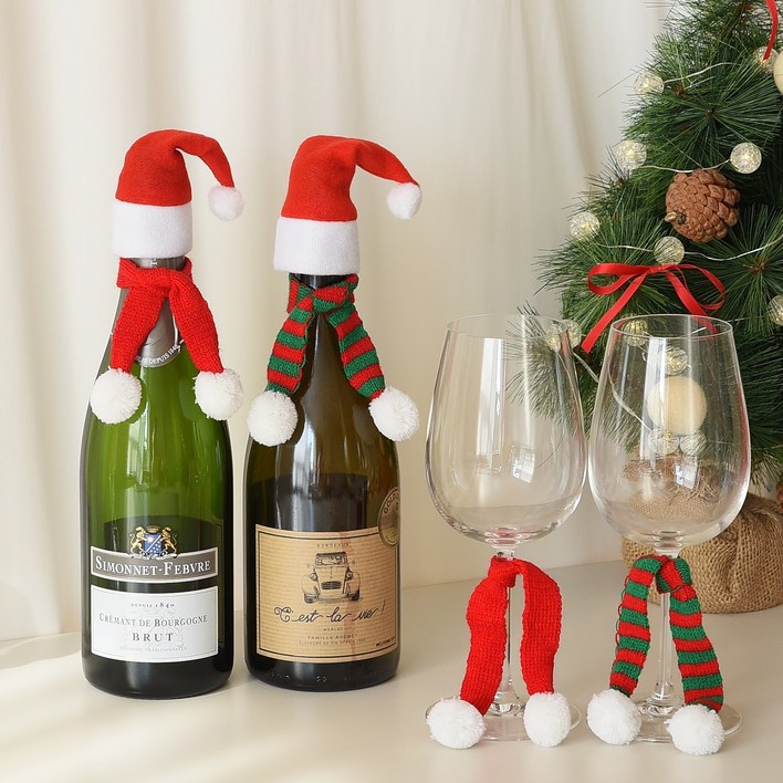 메리파티 11 크리스마스 소품 와인 꾸미기 장식 산타 모자 목도리