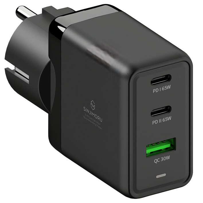 신지모루 O PD GaN 65W 접지 3포트 초고속 충전기, 블랙, 1개 신지모루 O PD GaN 65W 접지 3포트 초고속 충전기, 블랙, 1개