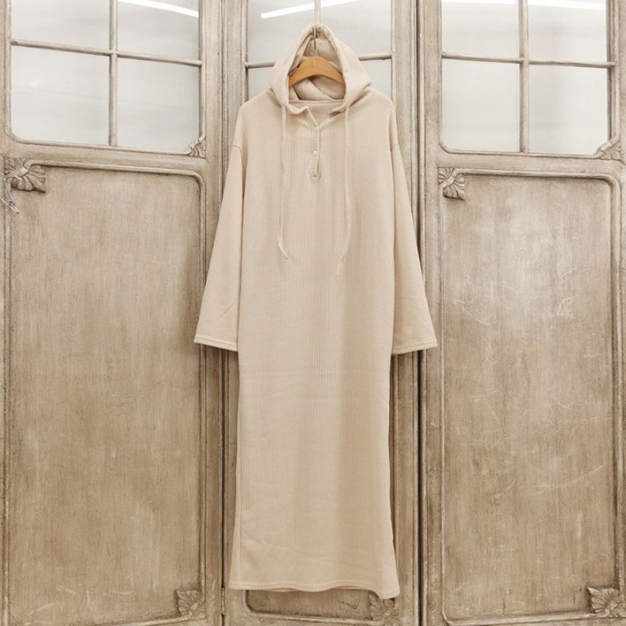 골지 여리여리 긴팔 후드 롱원피스