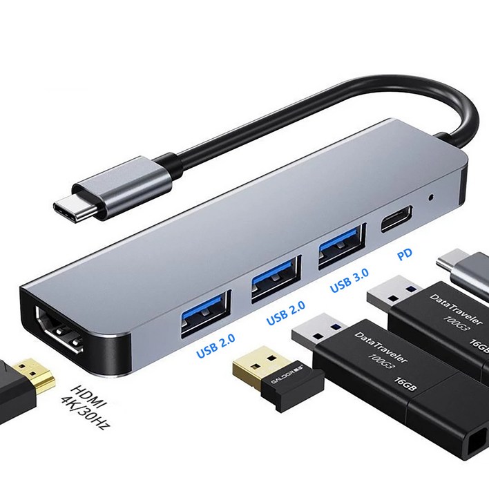 아이오네우스 8포트 5포트 타입 C 허브 USB3.0 이더넷 4K 멀티 허브 HDMI 이더넷 TFSD HUB, 실버