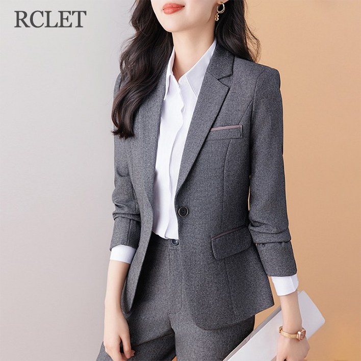 RCLET 여성 정장 세트 오피스룩 고급 정장자켓 + 바지 투피스 슬림핏 양복세트 면접복 정장세트