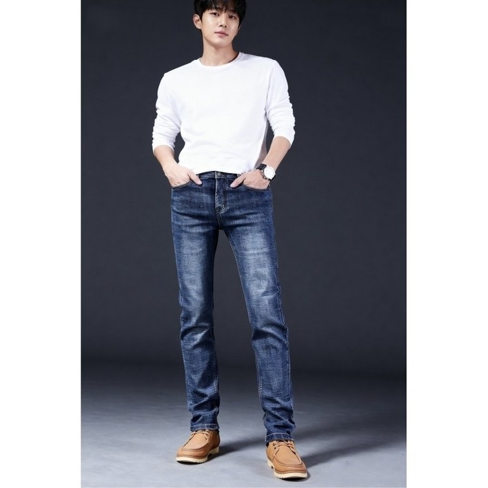 메페니 남성용 데일리 베이직 스트레이트 데님 사계절 팬츠