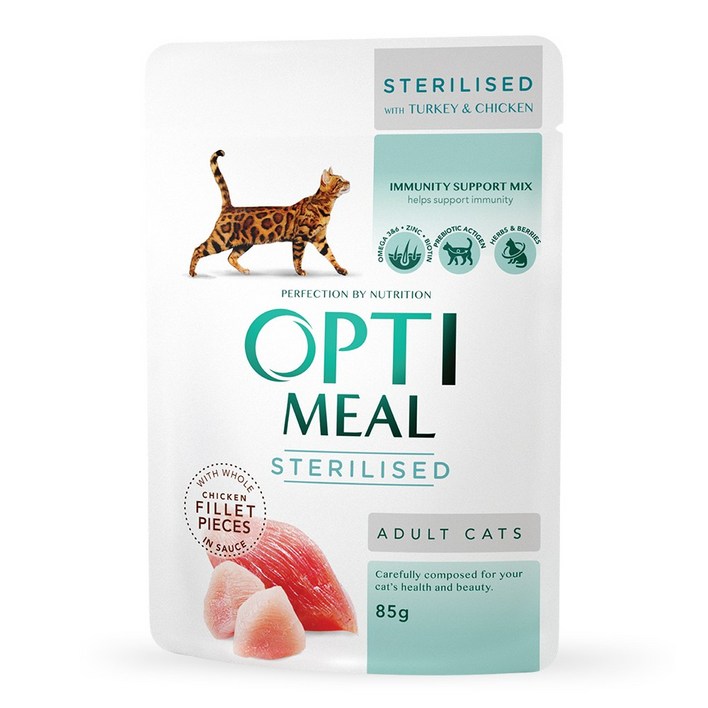 옵티밀 파우치 스테럴라이즈드캣 칠면조&치킨필렛 소스 85g 10개