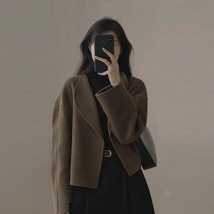 TIMEPURE 여성 숏 모직 코트 캐주얼 자켓 상의 루즈핏 도톰한 양면 고급 모직 코트 소프트 촉감 따뜻함 유지 용도 코디