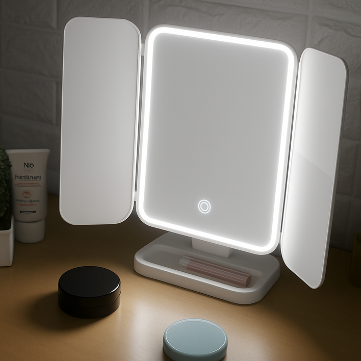 홈디메르 LED 탁상 거울 조명 화장 접이식 메이크업 여행용, 화이트