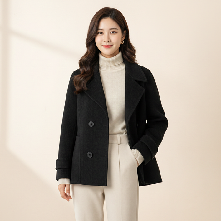 소리울 여성 울 핸드메이드 하프 코트 프리미엄 울 소재