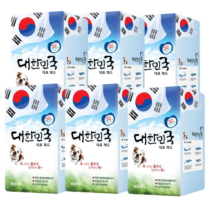 피알지 대한민국 대표 패드 400500 두툼한 소형 50매 배변패드, 50매, 6팩 피알지 대한민국 대표 패드 400500 두툼한 소형 50매 배변패드, 50매, 6팩
