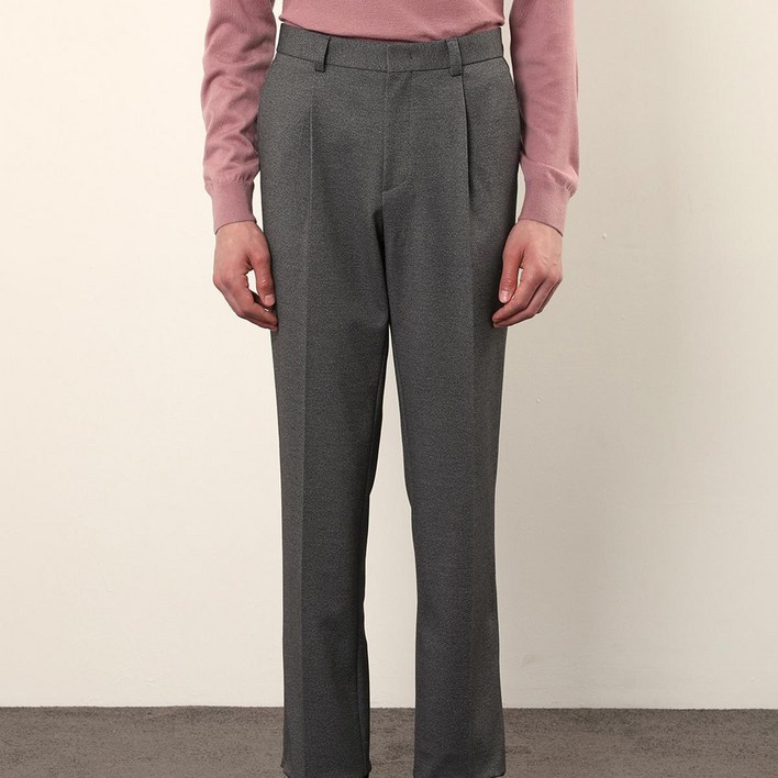 인디안 고신축 폴리스판 멜란지 가로조직 기본핏 원턱 바지 DL4F20018101