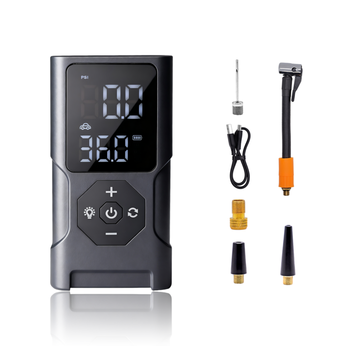 휴대용 무선 공기 주입기 풀세트 LED손전등보조배터리자동차구기류자전거 오토바이 다용도 에어 펌프 , 블랙 , 1세트