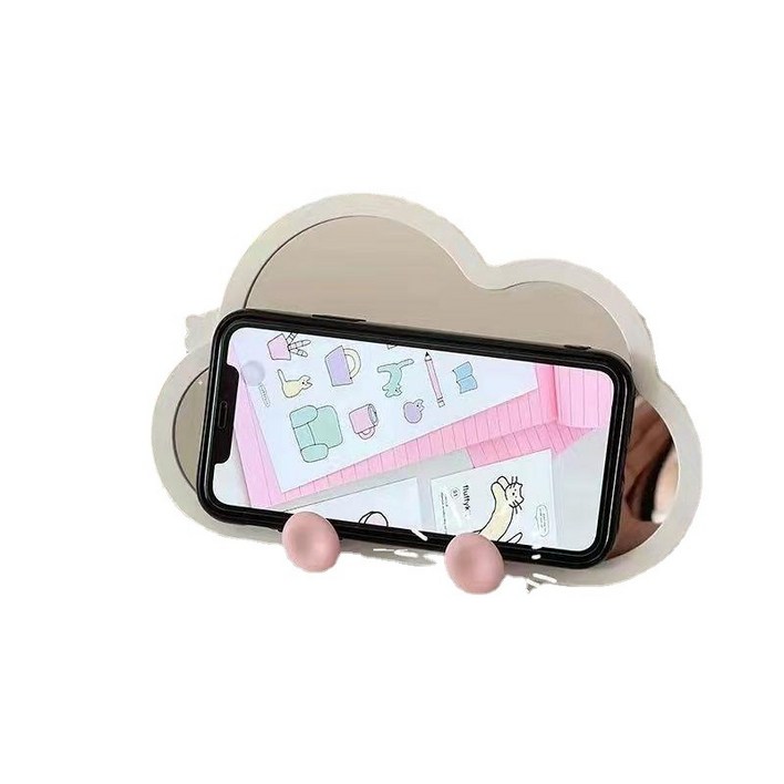 콘티A 구름 탁상거울 벽거울 휴대폰거치대 겸용, 핑크