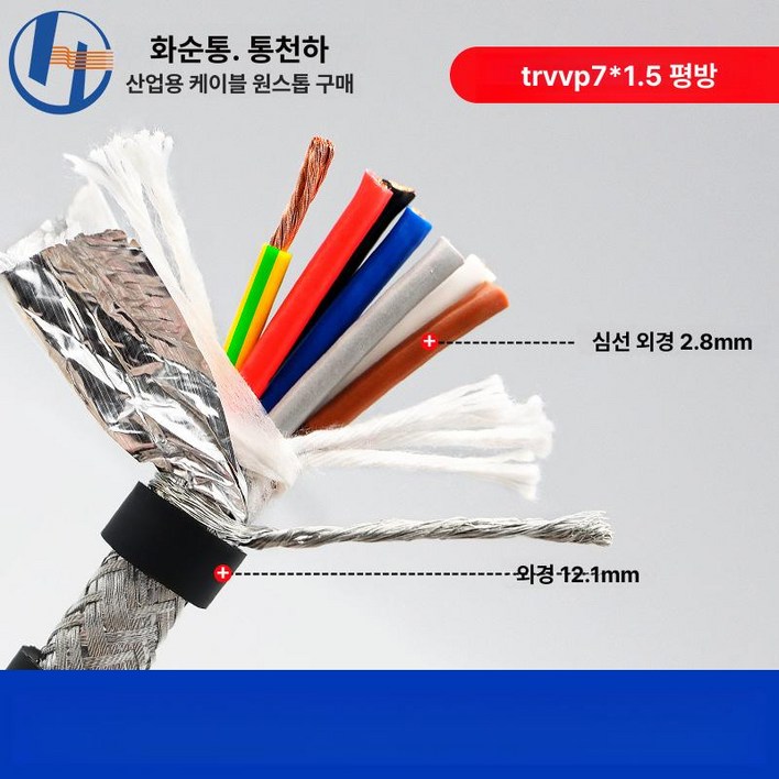 유연한 차폐 드래그 체인 케이블 TRVVP2 코어 스퀘어 로봇 서보 인코더, 1개, 7코어 1.5 100m