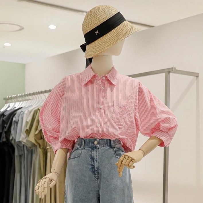 나이스클랍 포켓 자수 스트라이프 셔츠 A253PWB610 265720