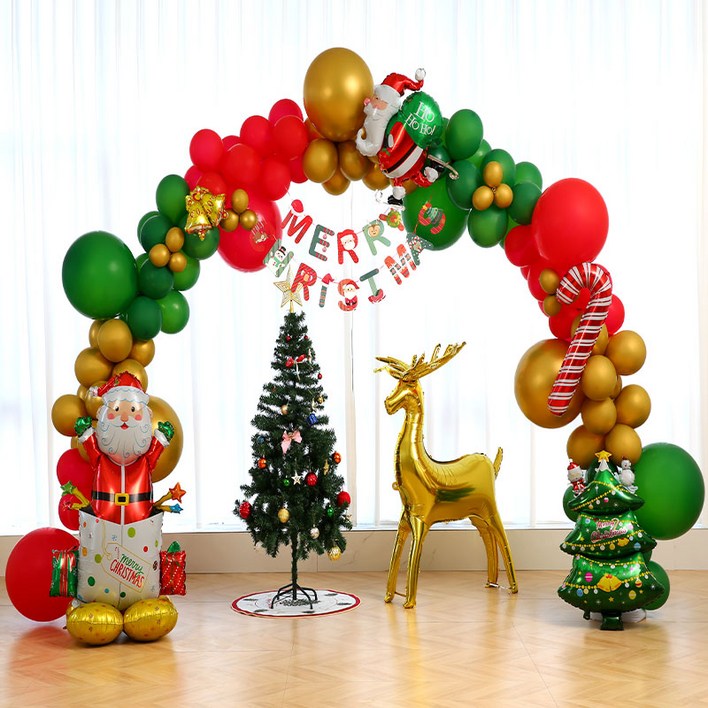 파티랑크리스마스호일풍선 기둥아치가랜드세트, 1세트, 15만세산타루돌프스탠딩 풍선아치골드톤
