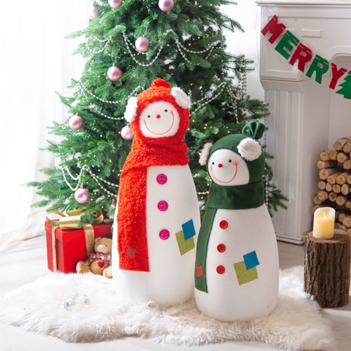 [데코봉봉] 겨울 포토존 커플 눈사람 (80cm+70cm) 크리스마스장식 겨울디스플레이 눈사람인형 대형눈사람 눈사람세트