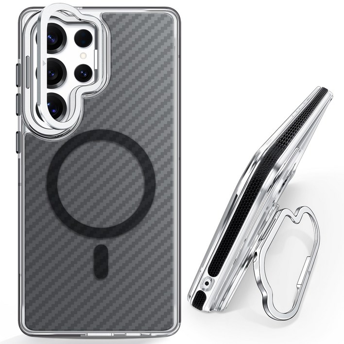 투명 탄소섬유 무늬 마그네틱 스탠드 케이스 아이폰17프로맥스1516 갤럭시S24S25