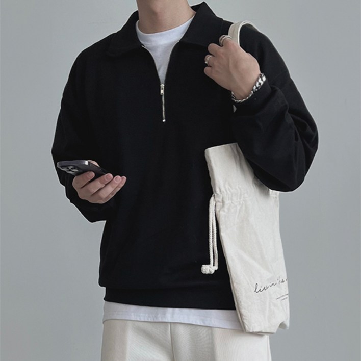 룩샵 남자 남성 데일리 오버핏 무지 카라 특양면 반집업 맨투맨