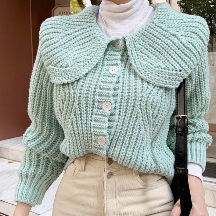 퍼니걸스 6961 빅카라 러블리 세미 크롭 긴팔 니트 가디건 여성의류