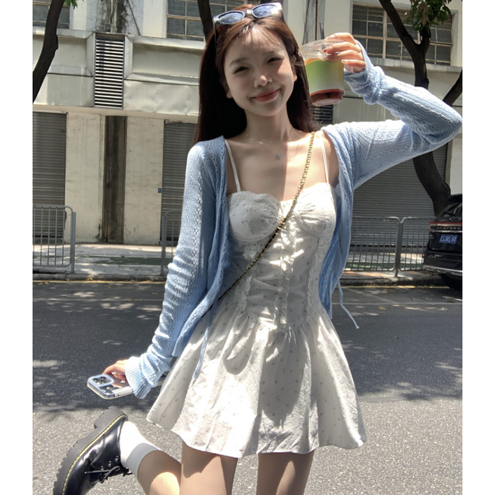 세트상품 펀칭 크롭 가디건  플라워 끈 나시 원피스 잔꽃 플로럴 데이트 썸머 휴양지 셋업 924040101