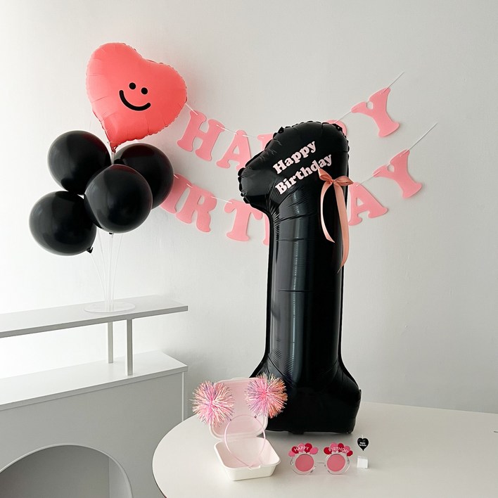 하피블리 레터링 가랜드 블랙 숫자풍선 생일 파티 용품 세트, 핑크