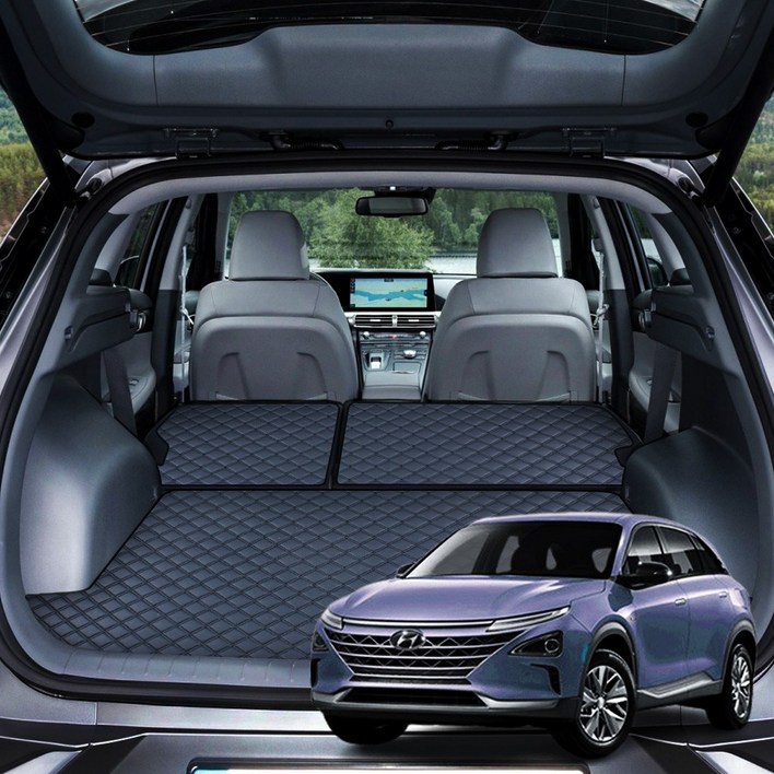 지엠지모터스 퀼팅 가죽 트렁크매트 풀세트, 넥쏘18, 올블랙