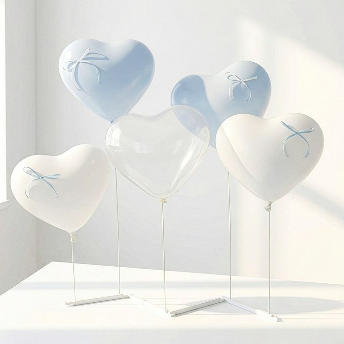 하트 풍선 파스텔 홈파티 프로포즈 발레코어 리본포함 일자형 스탠드