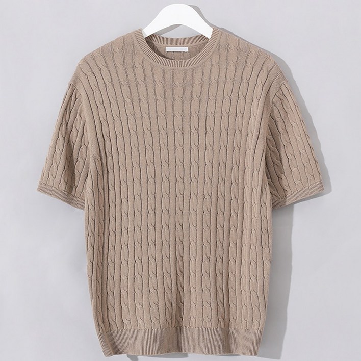 후앙스 라운드넥 케이블 반팔 니트 티셔츠 GZCP-5156
