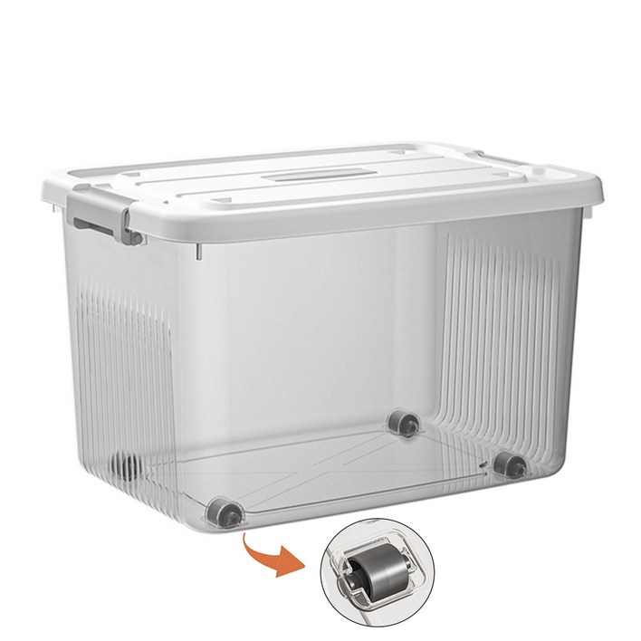 제이투 다용도 바퀴 수납 정리함 리빙박스, 3개, 투명