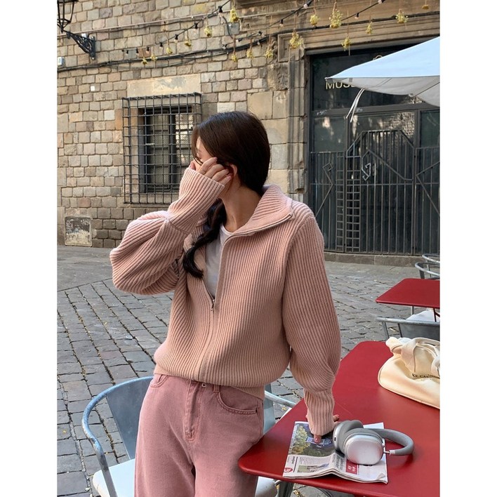 이삼사 여성 투웨이 하이넥 루즈핏 니트집업 가디건 10color