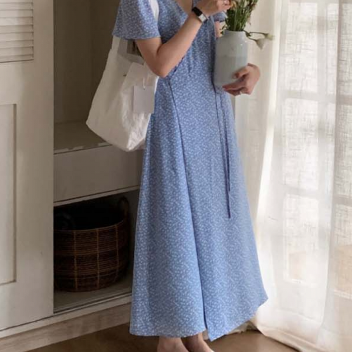 꽃무늬 드레스 여름 반팔 가볍고 우아한 랩원피스