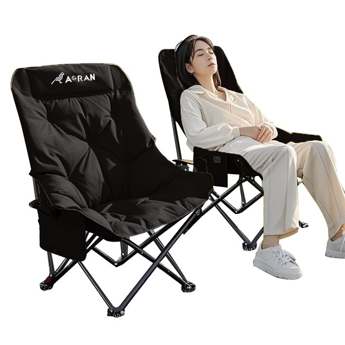 AORAN 각도조절 경량 접이식 캠핑 의자 세트, 2개, 블랙 두 배의 부드러움